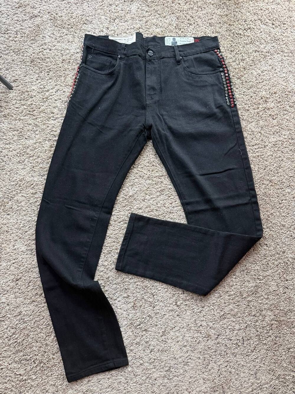Industrial Indigo Men’s Black Denim Rhinestone Skinny Jeans W38 L34